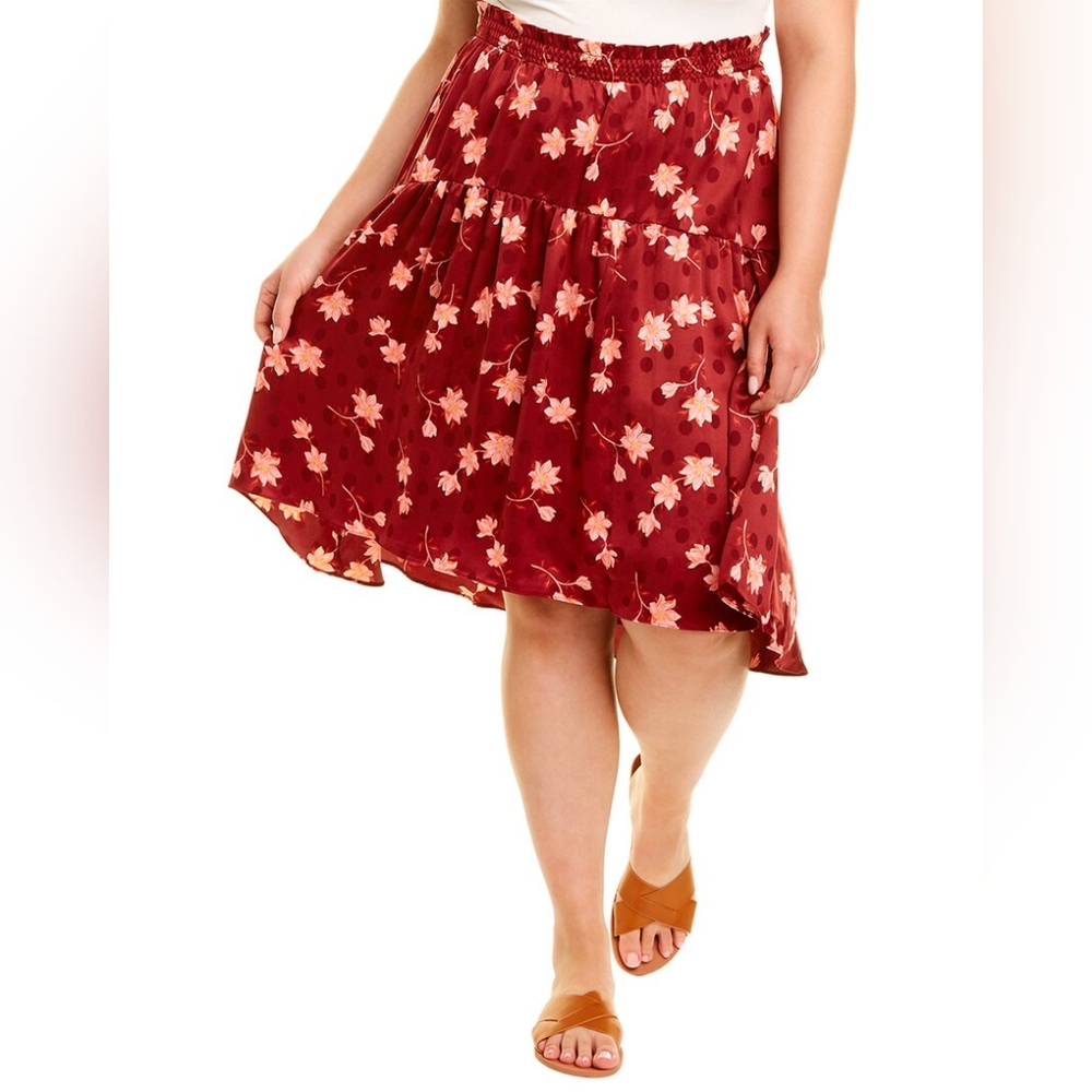 Draper‎ James Waterfall Skirt Cabernet Red Floral Pink Flowy Large NWOT